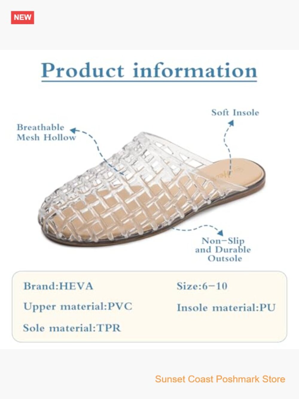 Women's Jelly Slide Sandals Closed Toe Breathable Mesh Hollow Slip On - Picture 6 of 6